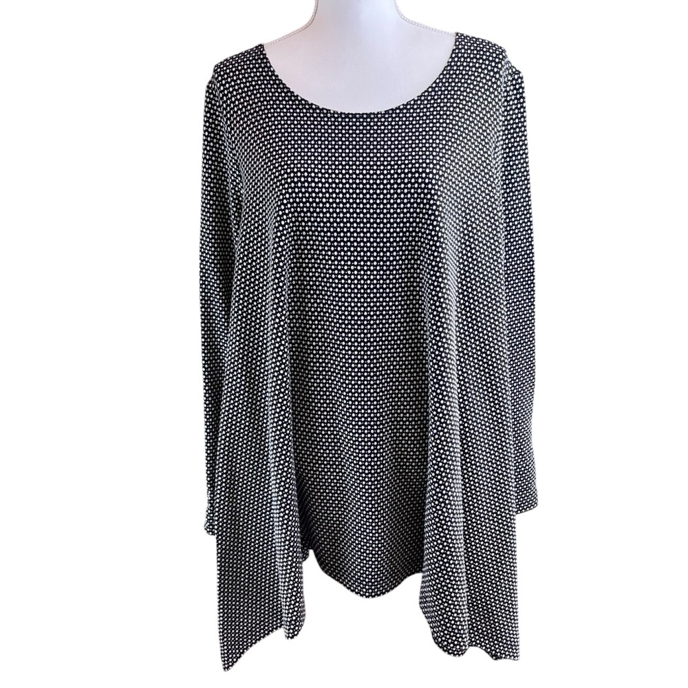 BRYN WALKER Black Polka Dot Tunic Top Sz M Lagenlook Relaxed Oversized Loose USA